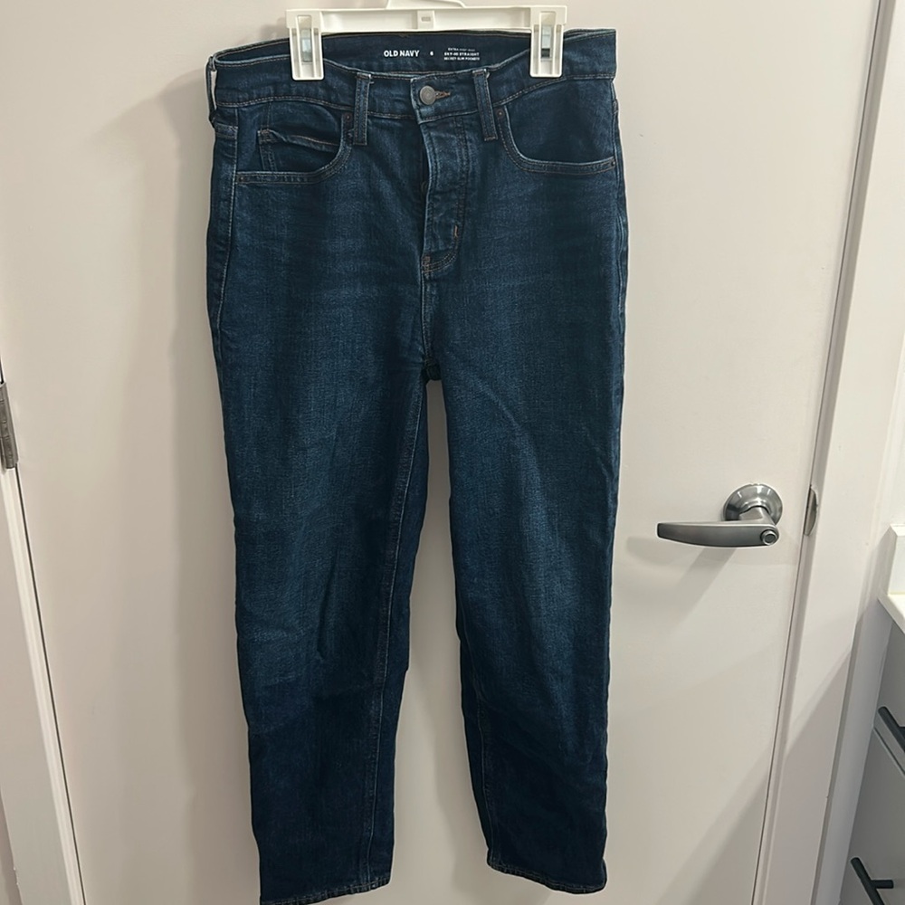Old Navy Blue Extra High-Rise Ski-Hi Straight Denim Jeans Size 6